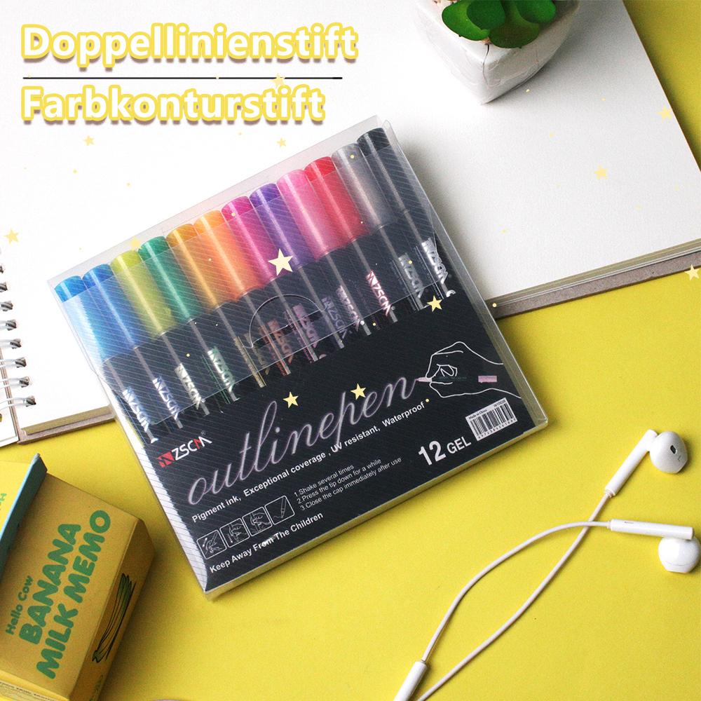 Hibote™ Doppelte Linie Stift Farbe Umriss Stift12-Farben-Paket