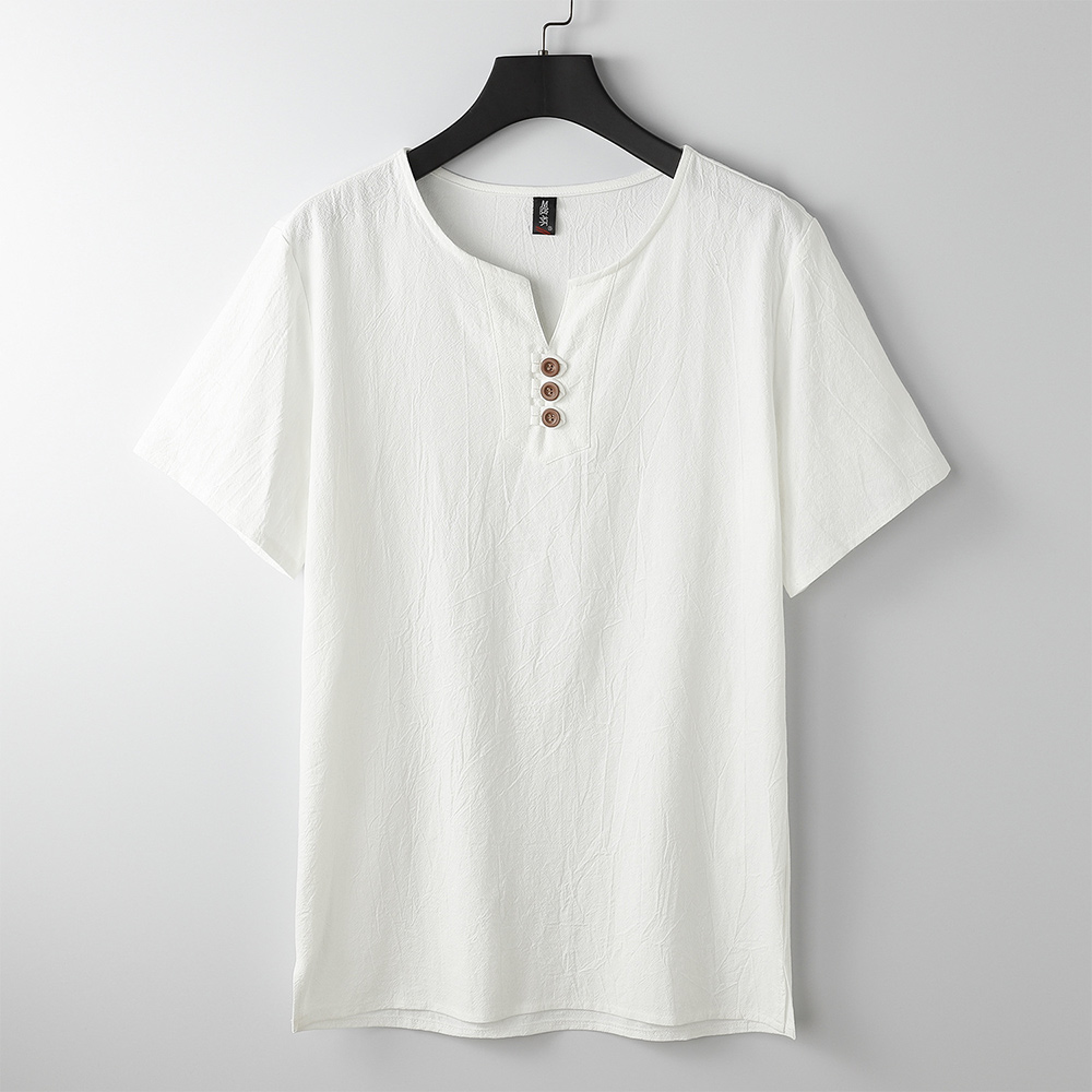 Hibote Herren-T-Shirt mit lockeren, einfarbigen Knöpfen und kurzen Ärmeln