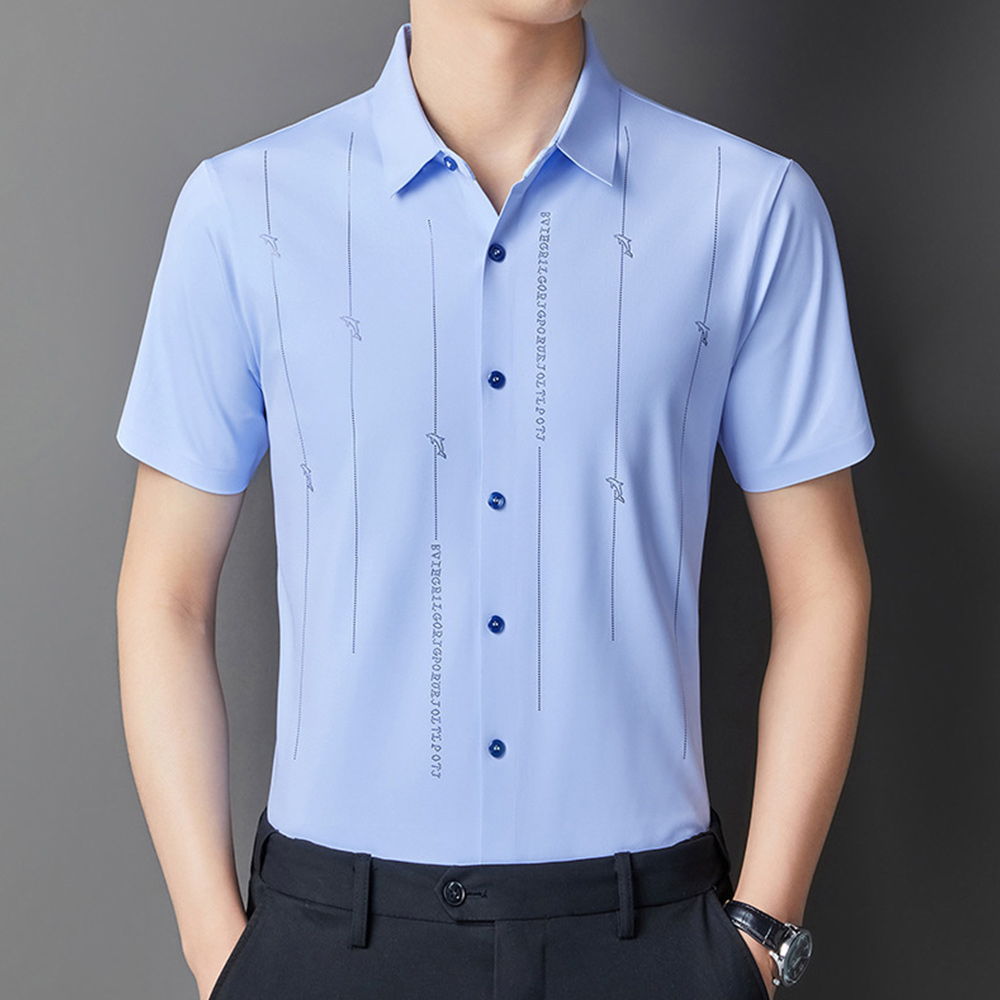 Hibote Bedrucktes einfarbiges Slim-Fit-Kurzarmhemd für Herren