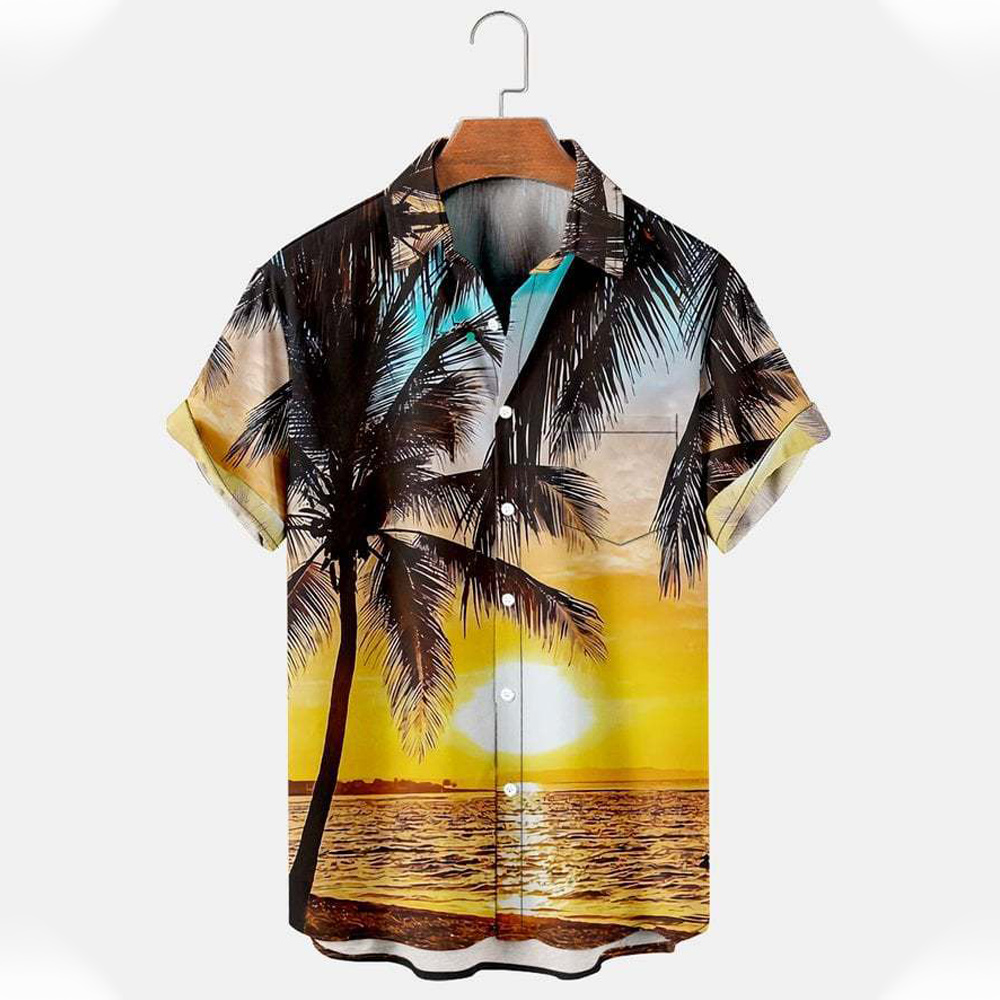 Herren-Kurzarmhemd in großer Größe, Hawaiian Coconut, farblich passender Strandstil, trendige Freizeitkleidung