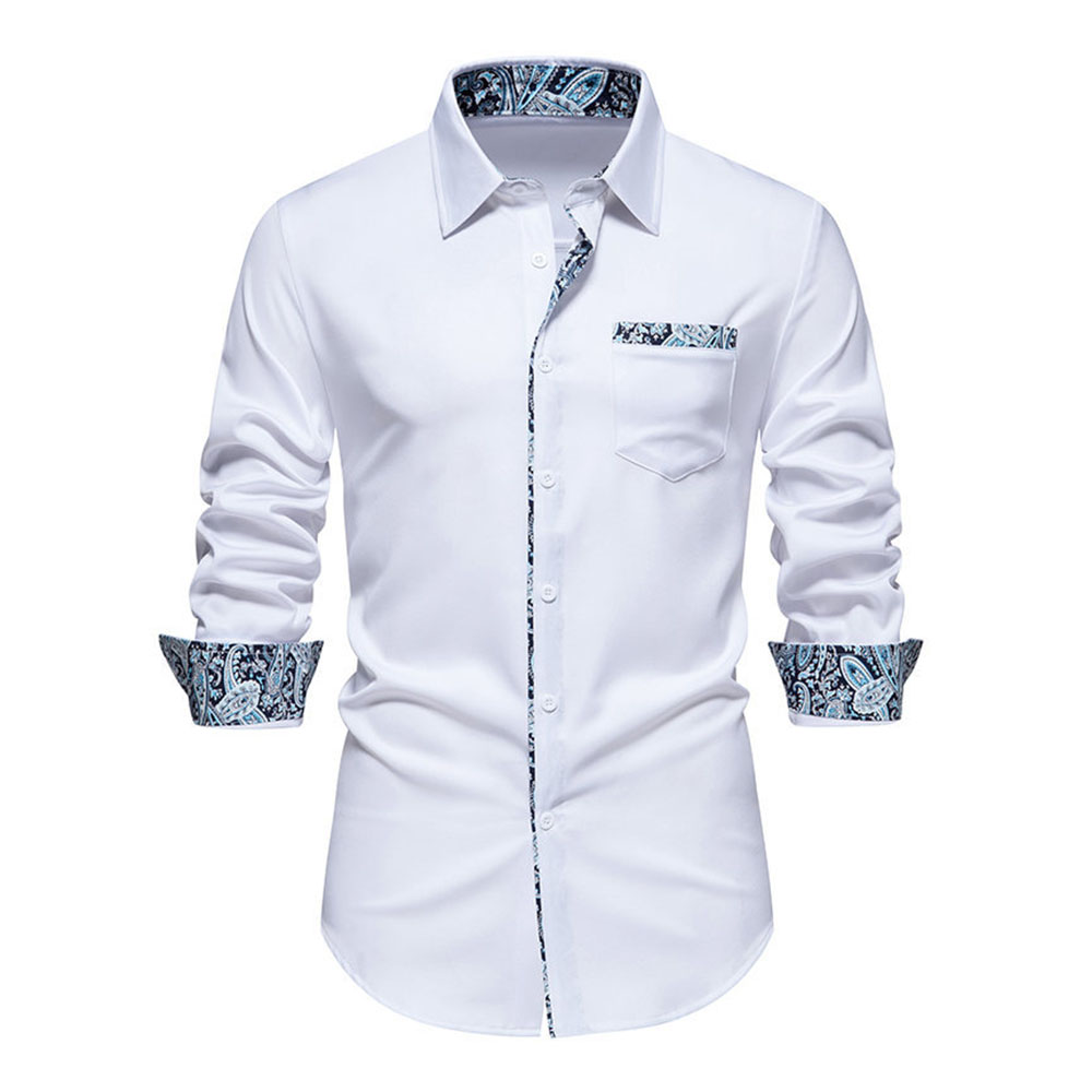 Diggetty Men's new casual pattern long-sleeved lapel shirt