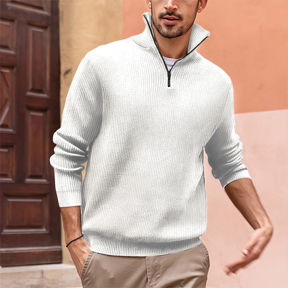 Langarm-POLO-Pullover mit Stehkragen und Reißverschluss für Herren