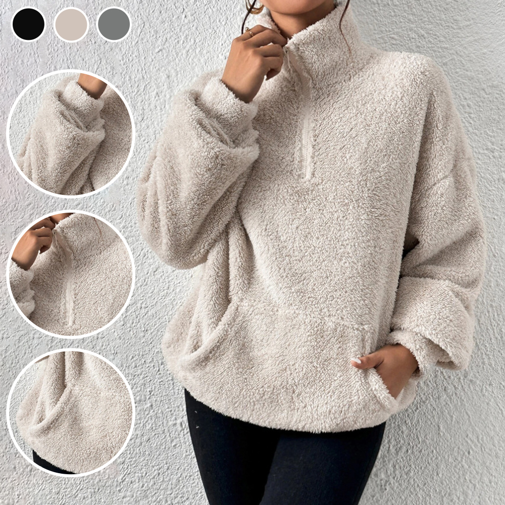 Figcoco New autumn and winter women's plush stand-up collar casual sweatshirt