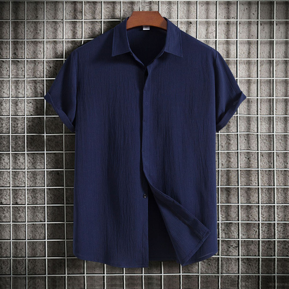 Sparkrhythm Summer new men's loose solid color short-sleeved cotton and linen shirt