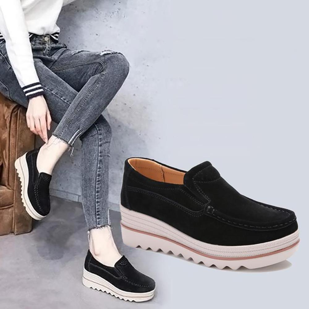 Hibote™ Damen Plateau Slip-on-Schuhe mit weitem Keilabsatz