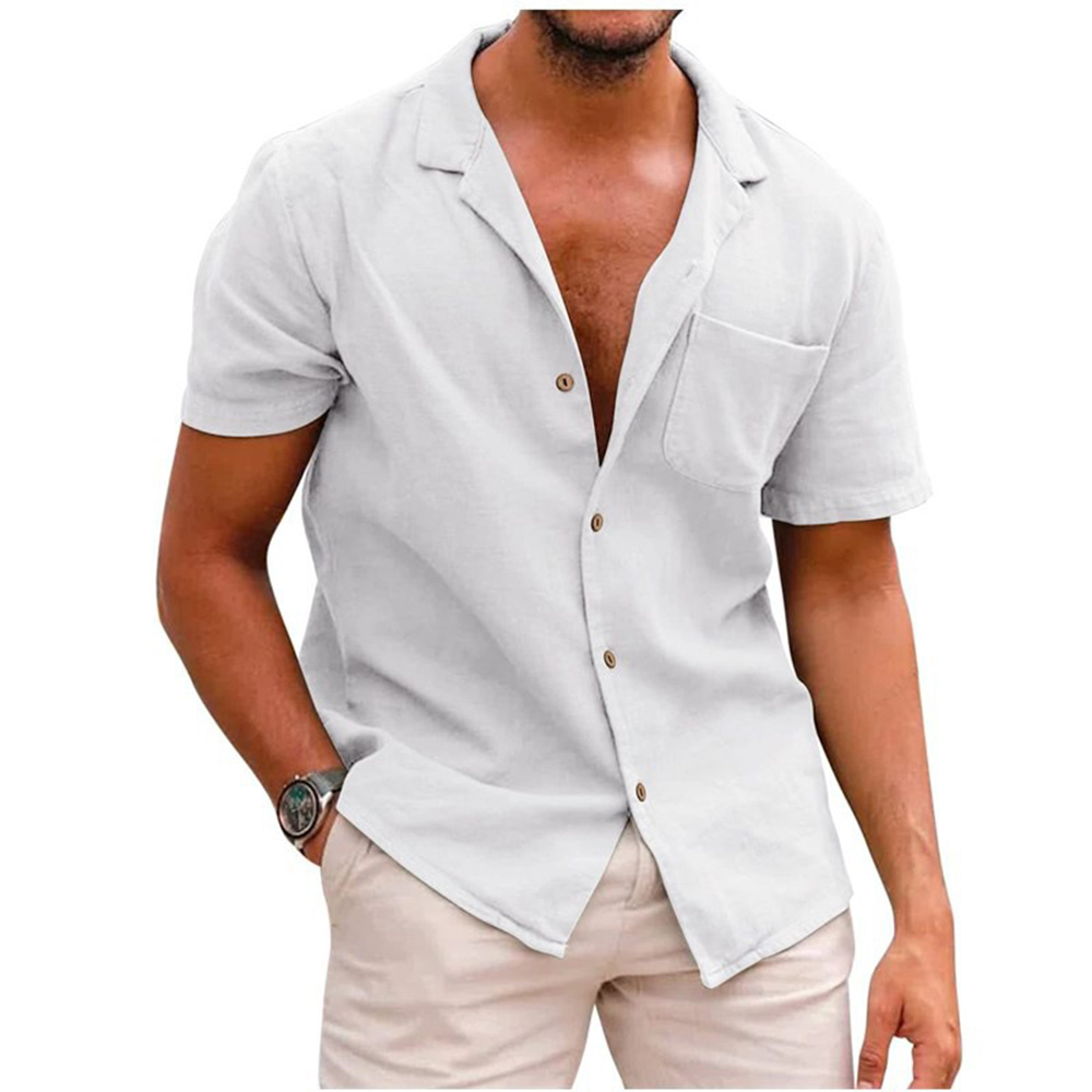 Hibote™ Lockeres einfarbiges Kurzarmhemd aus Leinen für Herren
