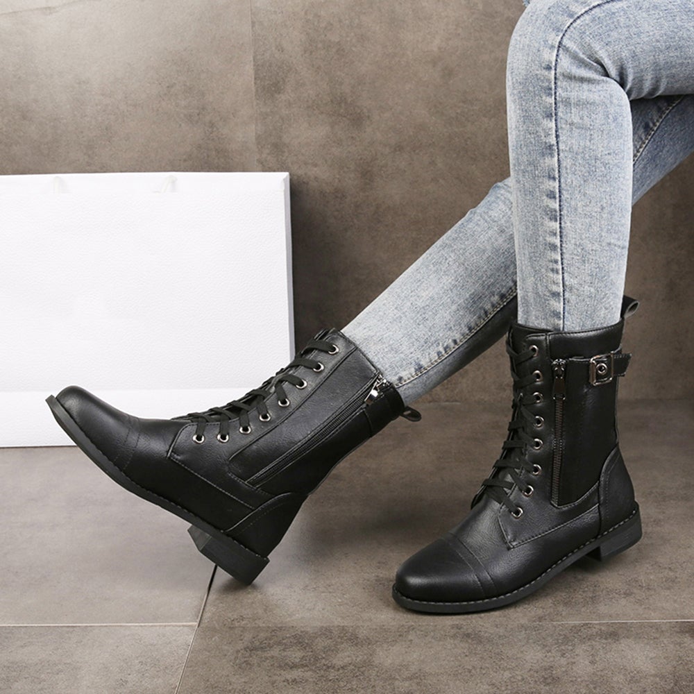 Hibote Botas altas de cuero británicas populares de otoño e invierno