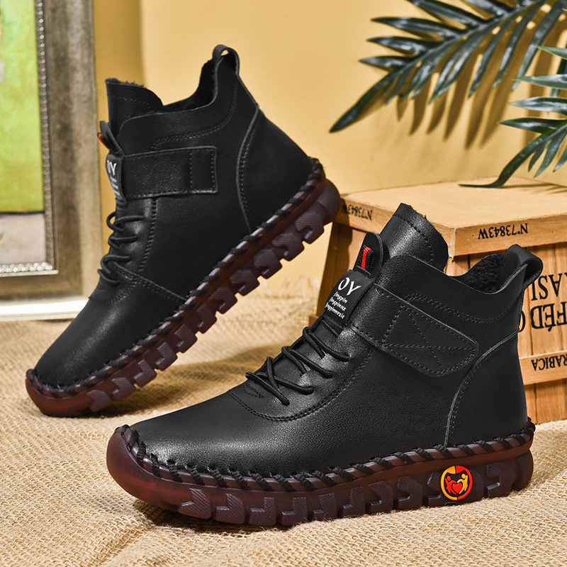 Figcoco Autumn and winter women's fashion Velcro plus fleece warm boots