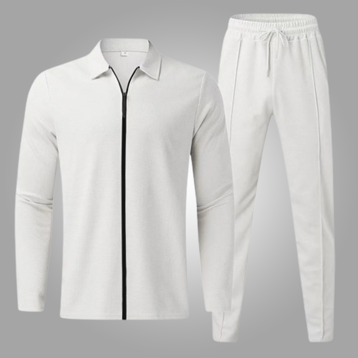 Lucisdream Men's Waffle Long Sleeve Lapel Cardigan & Pants Casual Sports Suit