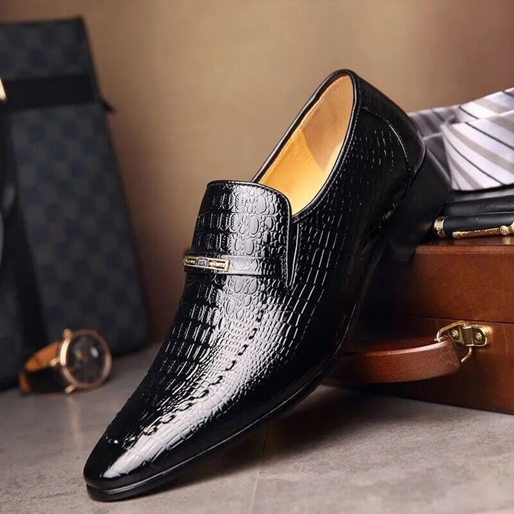 Figcoco Crocodile pattern men's business leather shoes embossed casual leather shoes
