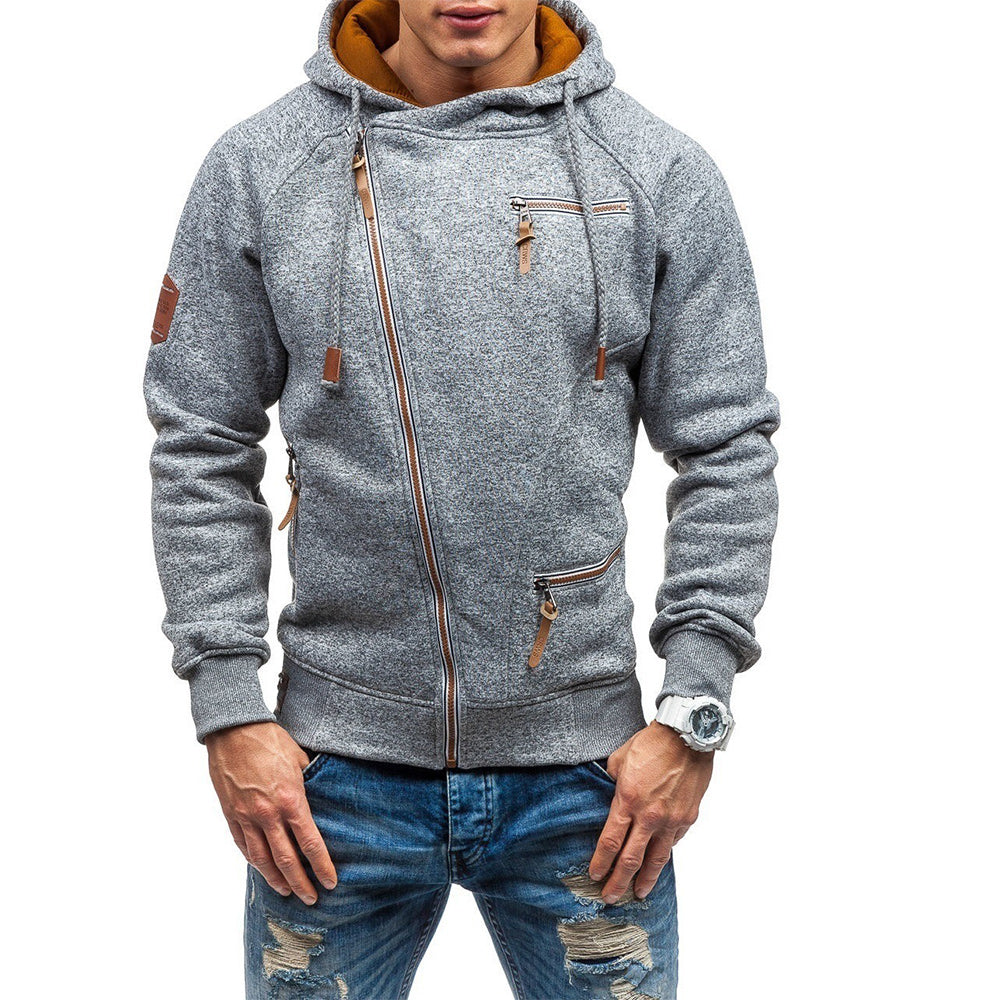 Hibote™ Kapuzen-Langarm-Sweatshirt mit diagonalem Reißverschluss
