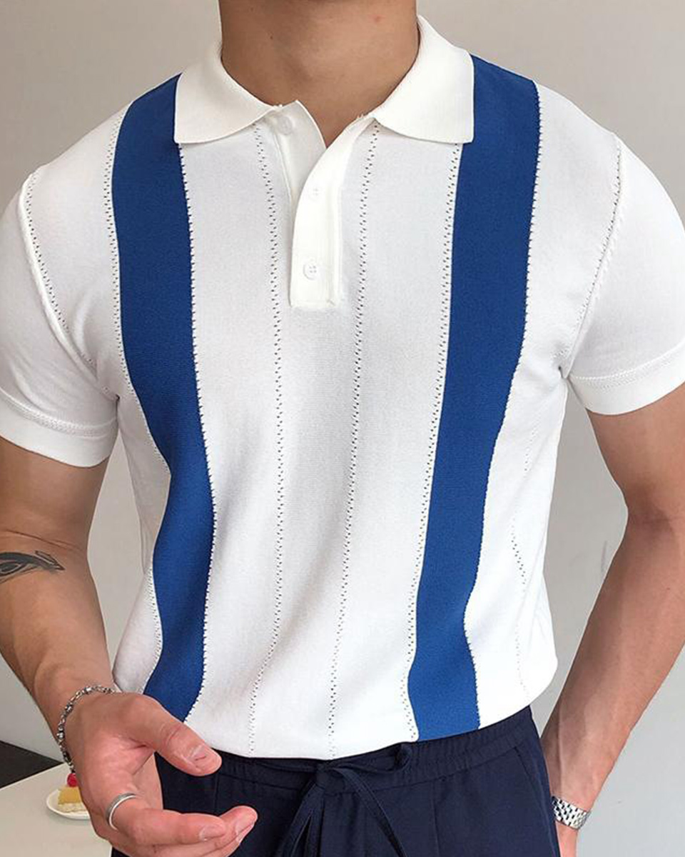 Hibote™ Gestreiftes Herren-Poloshirt mit kurzen Ärmeln