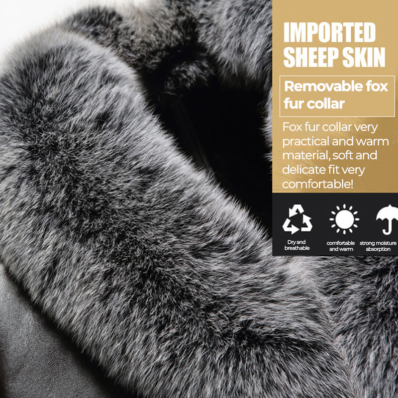 Snow Fox Fur Collar Sheepskin Genuine Thickened Mid-Length Leather Jacket