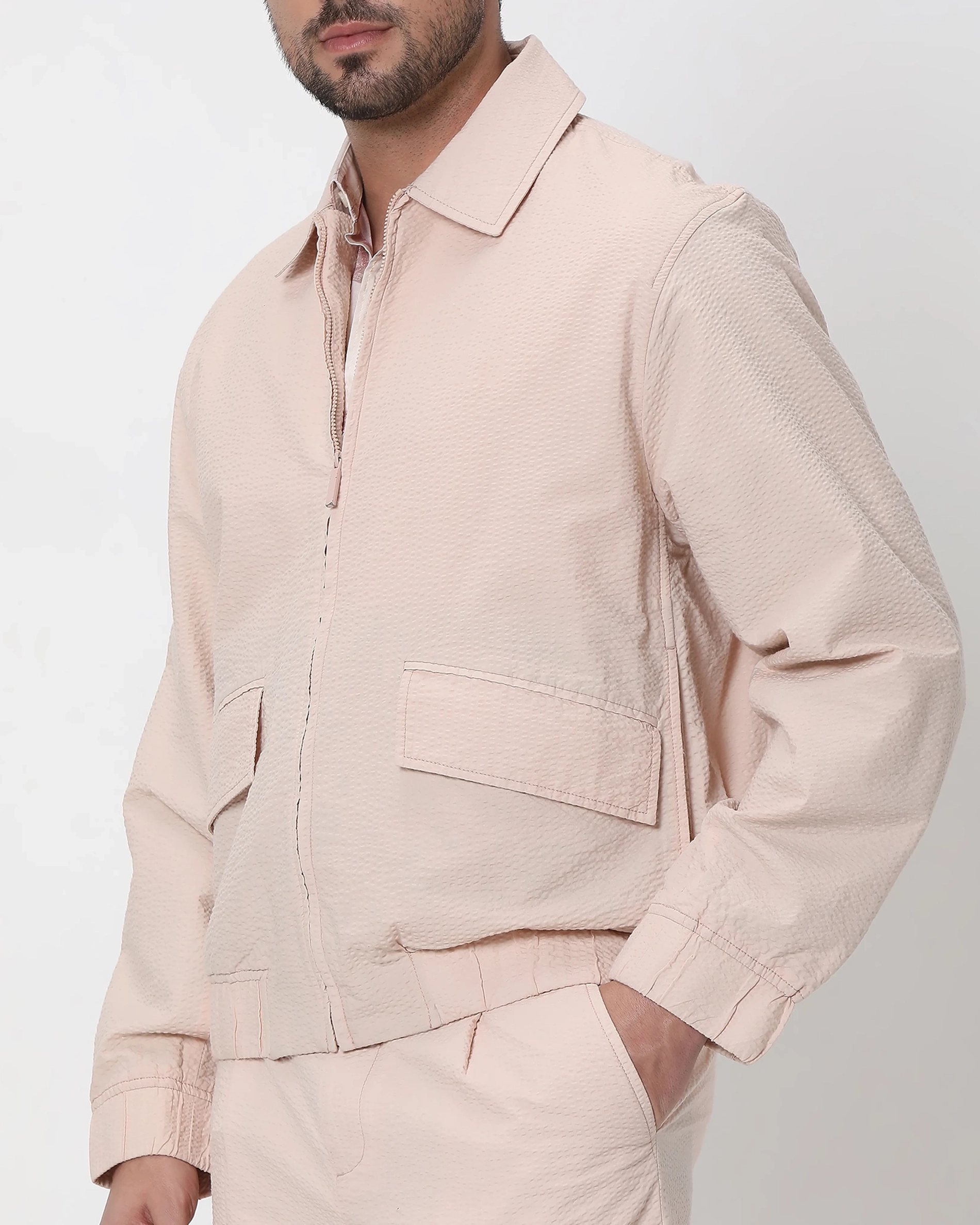 Versatile Comfortable Slim-Fit Peach Cotton Jacket