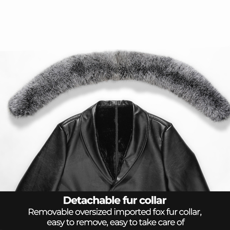 Snow Fox Fur Collar Sheepskin Genuine Thickened Mid-Length Leather Jacket