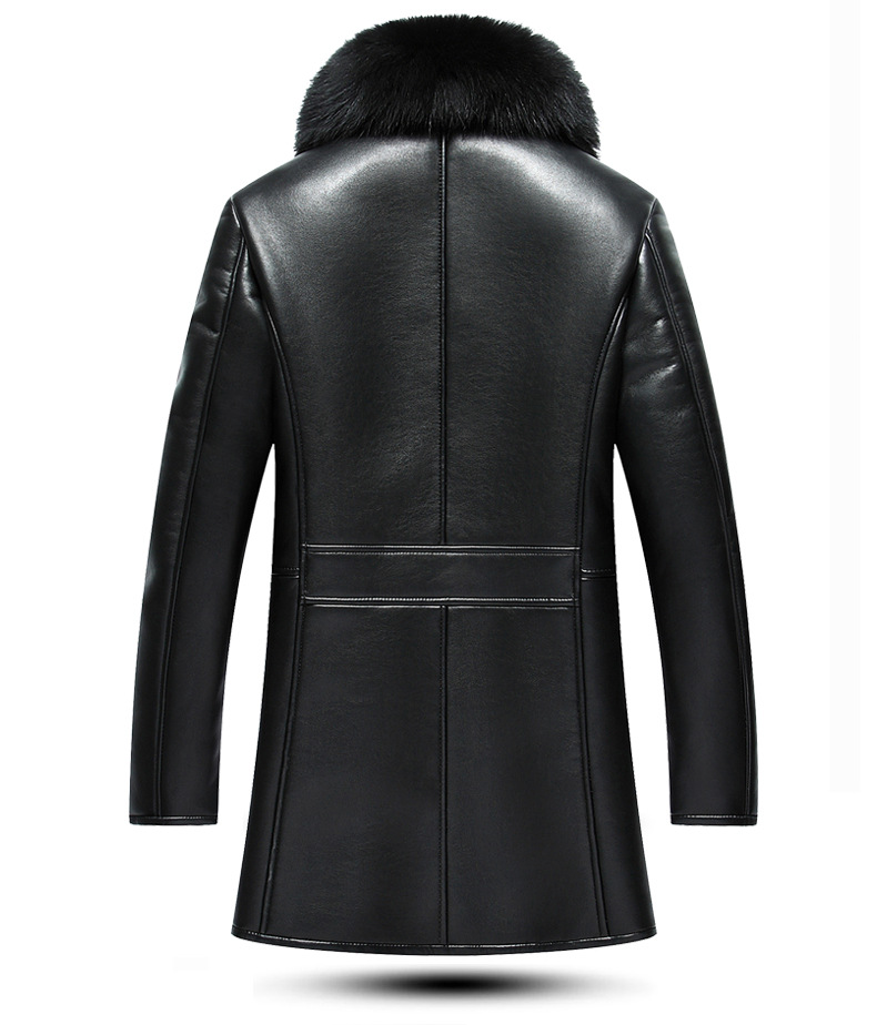 Snow Fox Fur Collar Sheepskin Genuine Thickened Mid-Length Leather Jacket
