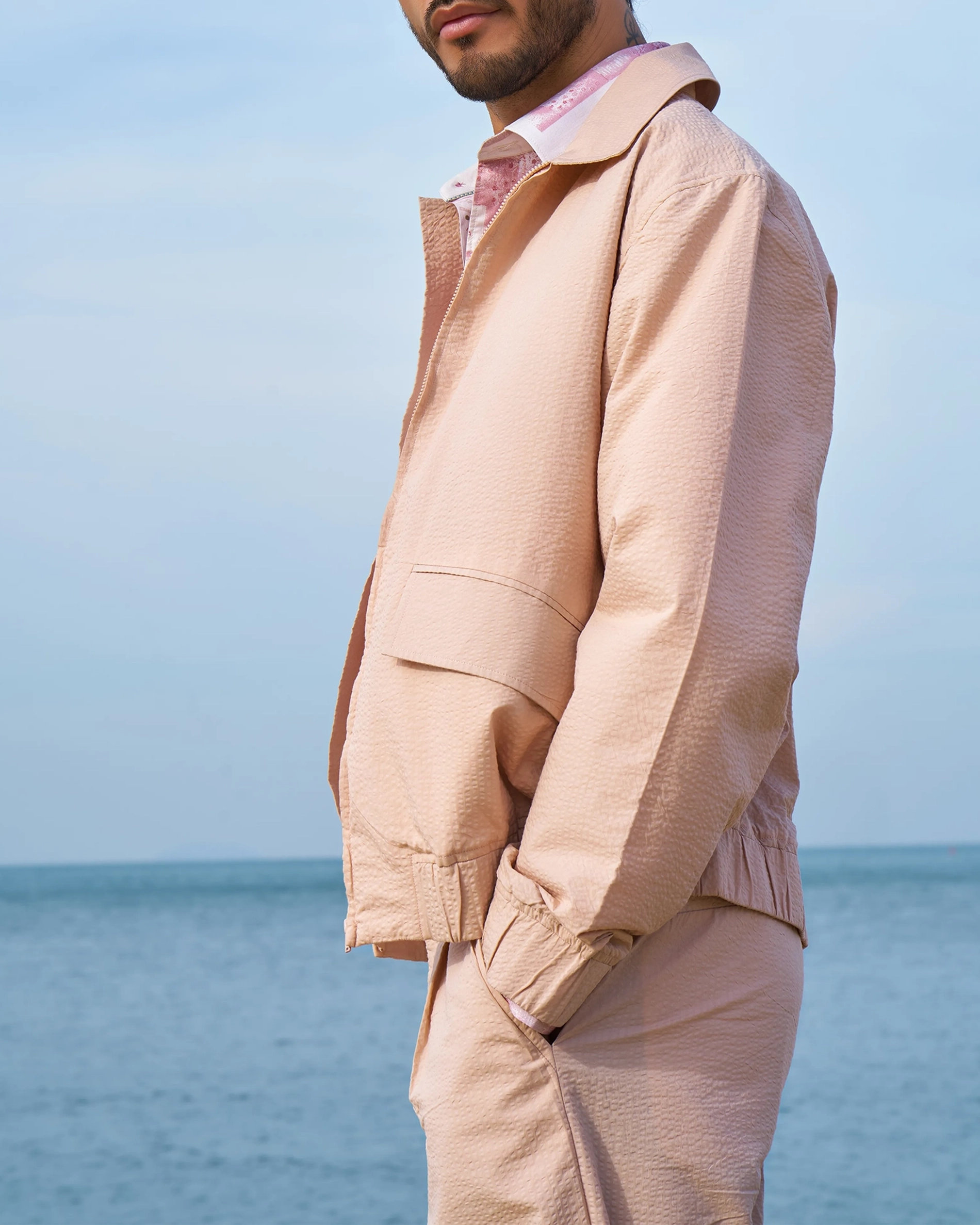 Versatile Comfortable Slim-Fit Peach Cotton Jacket