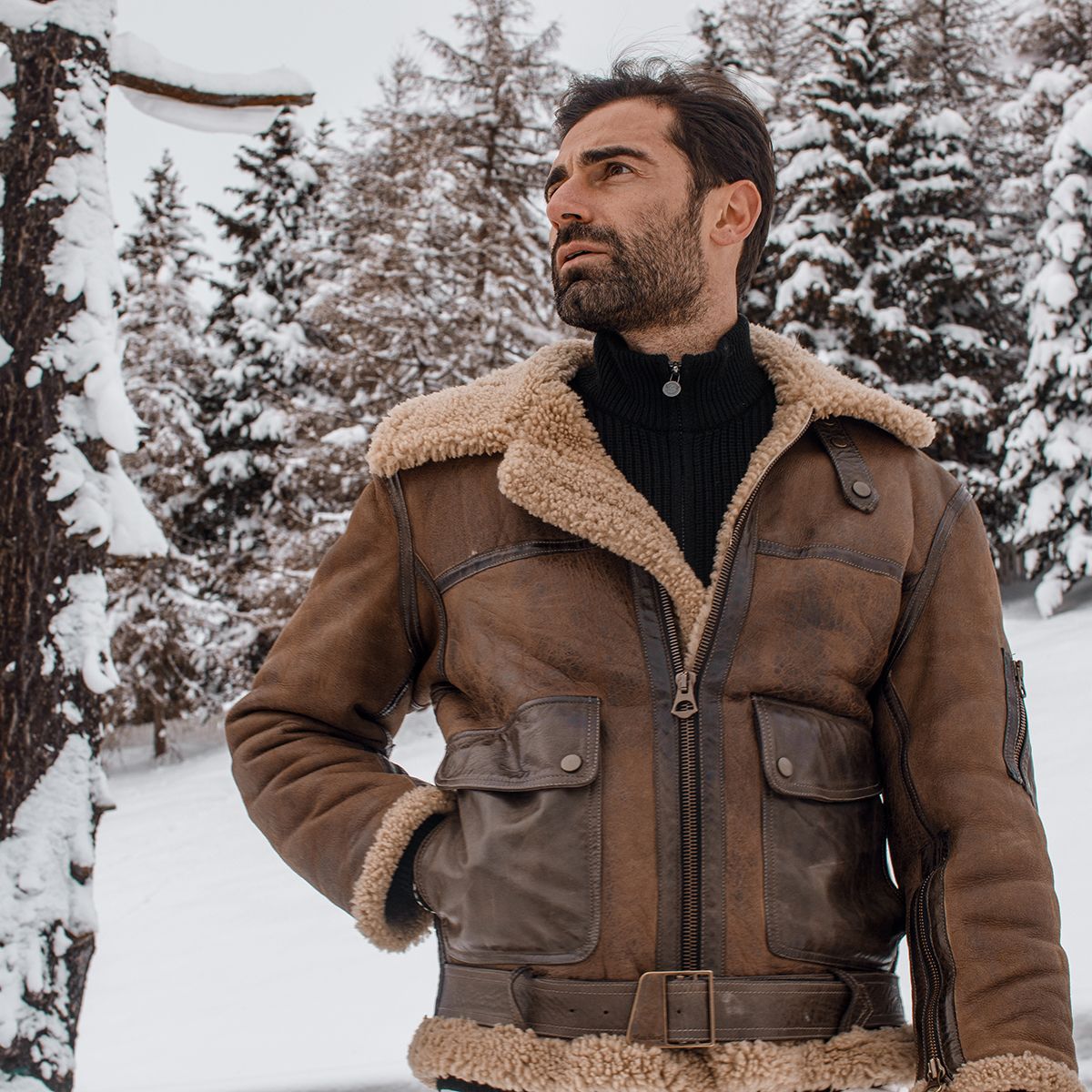 Vintage Distressed Real Fur RAF B3 Bomber Genuine Sheepskin Leather Jacket