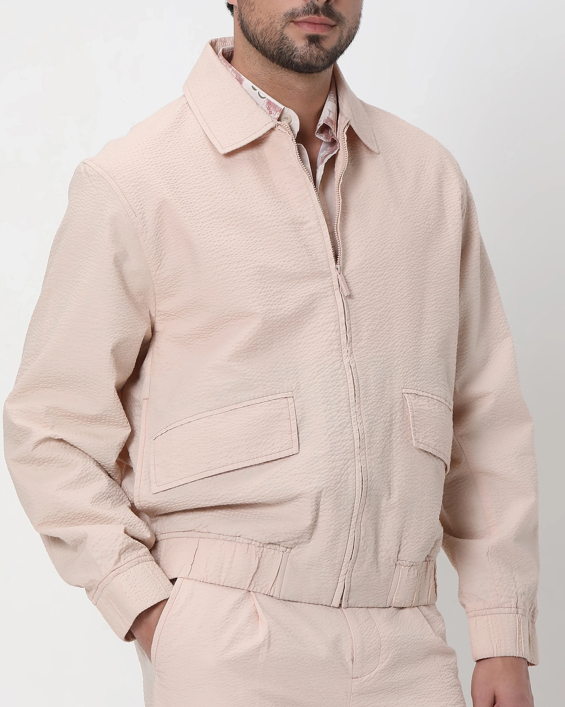 Versatile Comfortable Slim-Fit Peach Cotton Jacket
