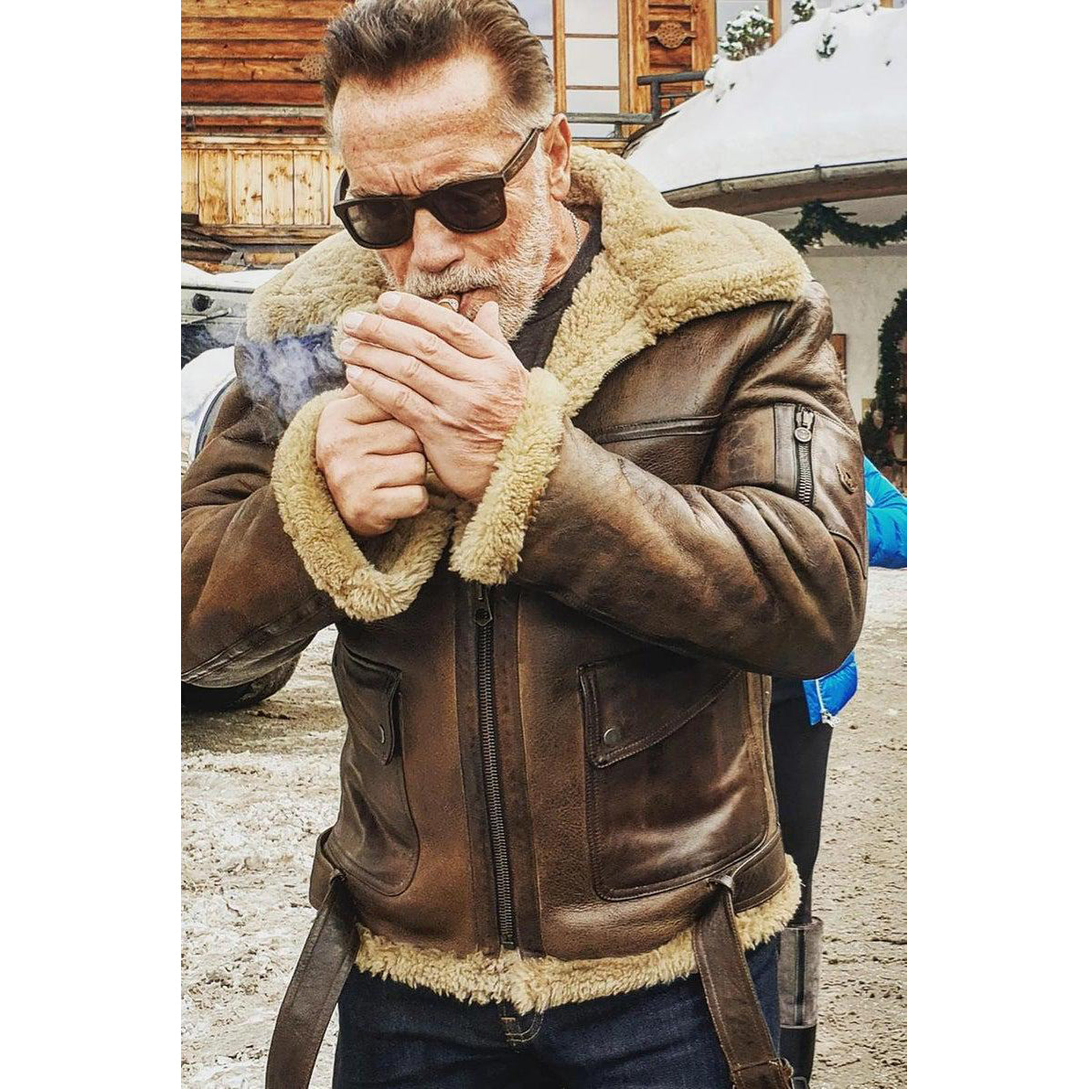 Vintage Distressed Real Fur RAF B3 Bomber Genuine Sheepskin Leather Jacket