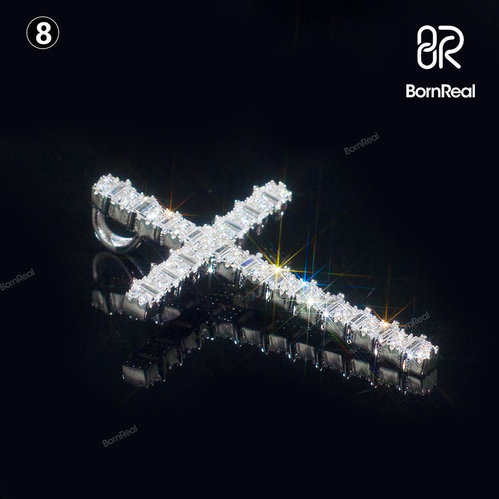 Pendentif Croix Taille Brillant en Or Blanc