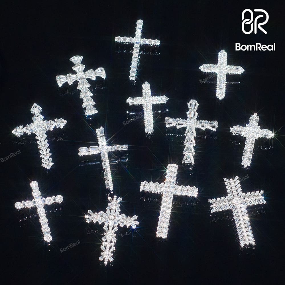 Pendentif Croix Taille Brillant en Or Blanc