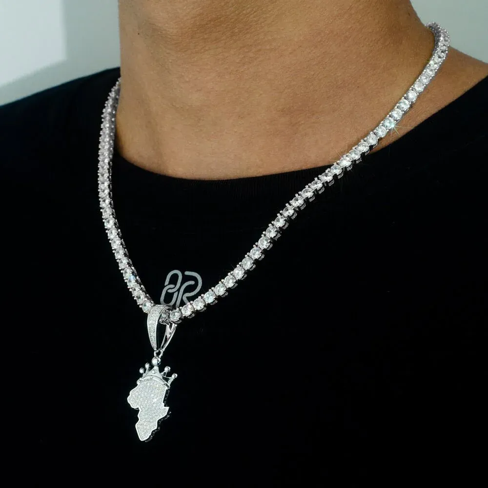 Pendentif Afrique Avec DiamantsI En Or Blanc 1.5"