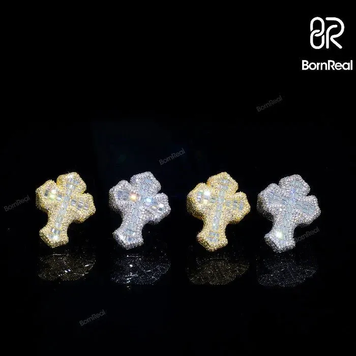 Bague en or jaune Moissanite Baguette Cross