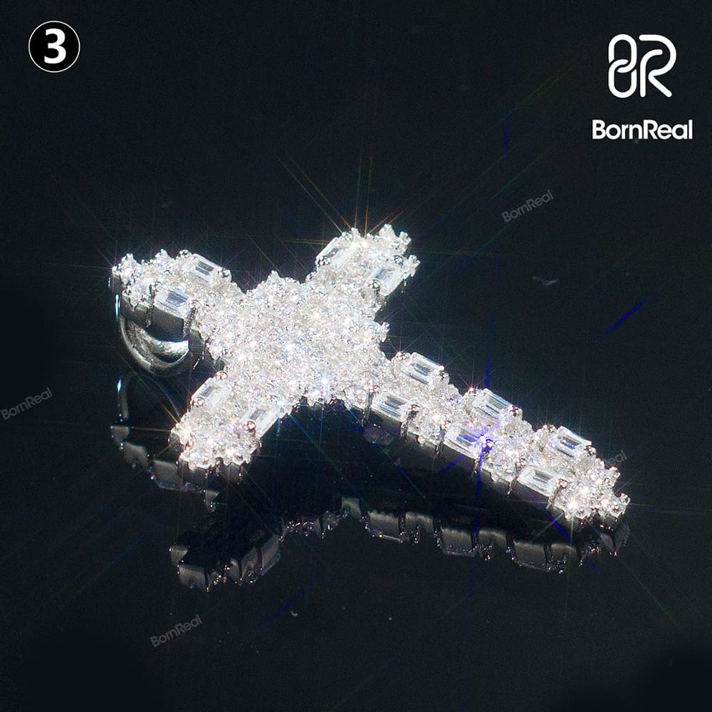 Pendentif Croix Taille Brillant en Or Blanc