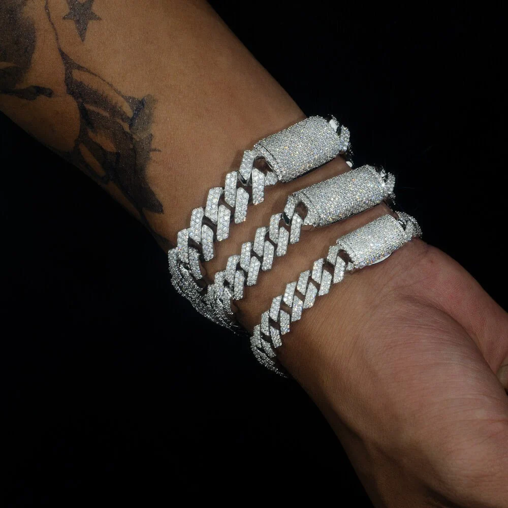Bracelet Cubaine Glacée Miami 8mm/10mm/12mm avec Fermoir à Boîte