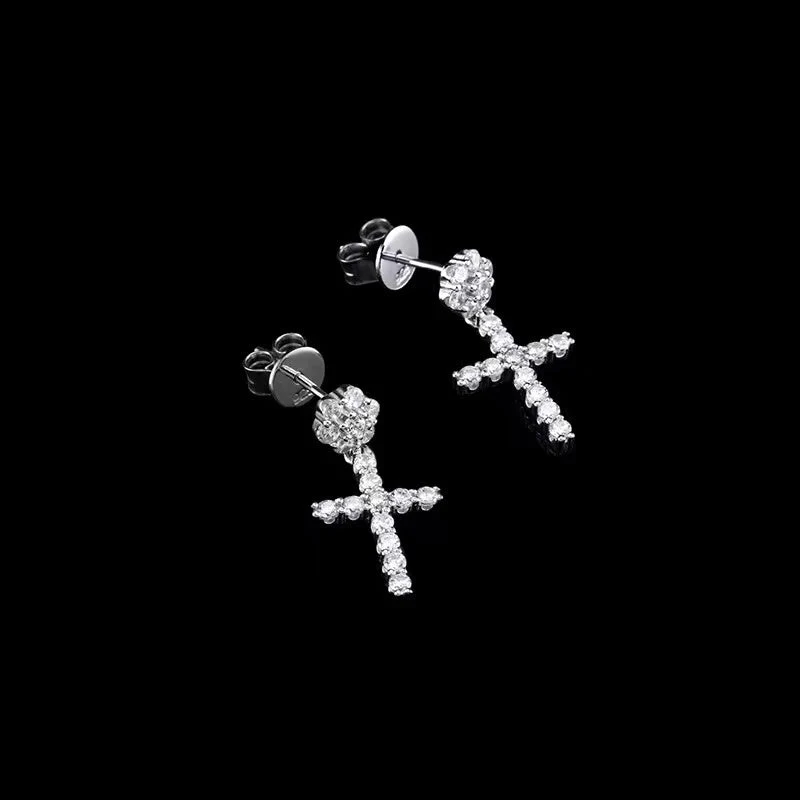 Boucles d'oreilles Cross en Or Blanc