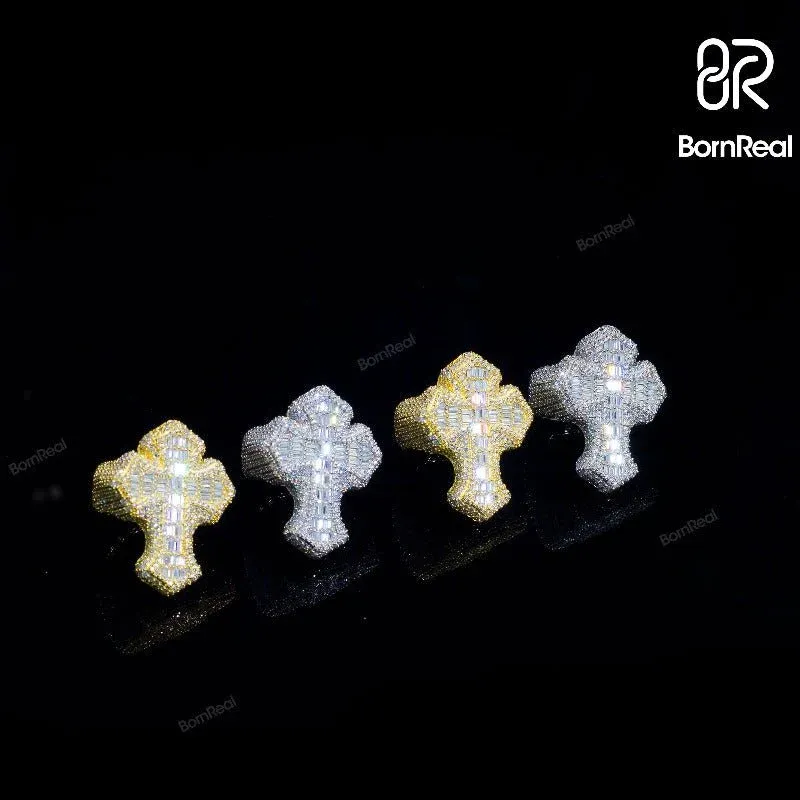 Bague en or jaune Moissanite Baguette Cross