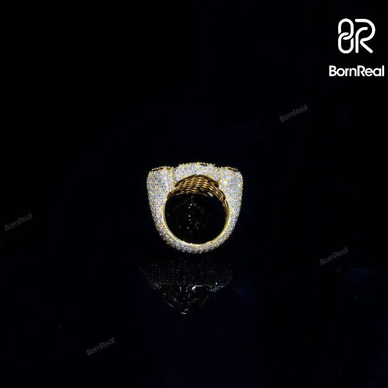 Bague en or jaune Moissanite Baguette Cross