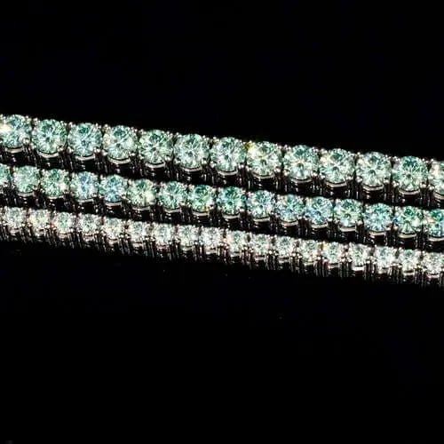 Bracelet de Tennis Pierres Bleu Vert en Or Blanc 3mm/4mm/5mm