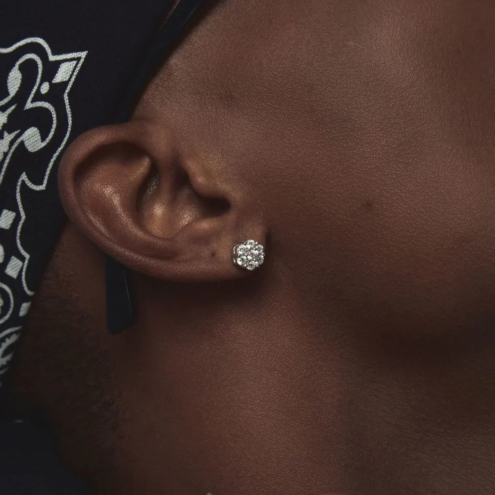 Boucles d'Oreilles Grappes de Fleurs en Or Blanc