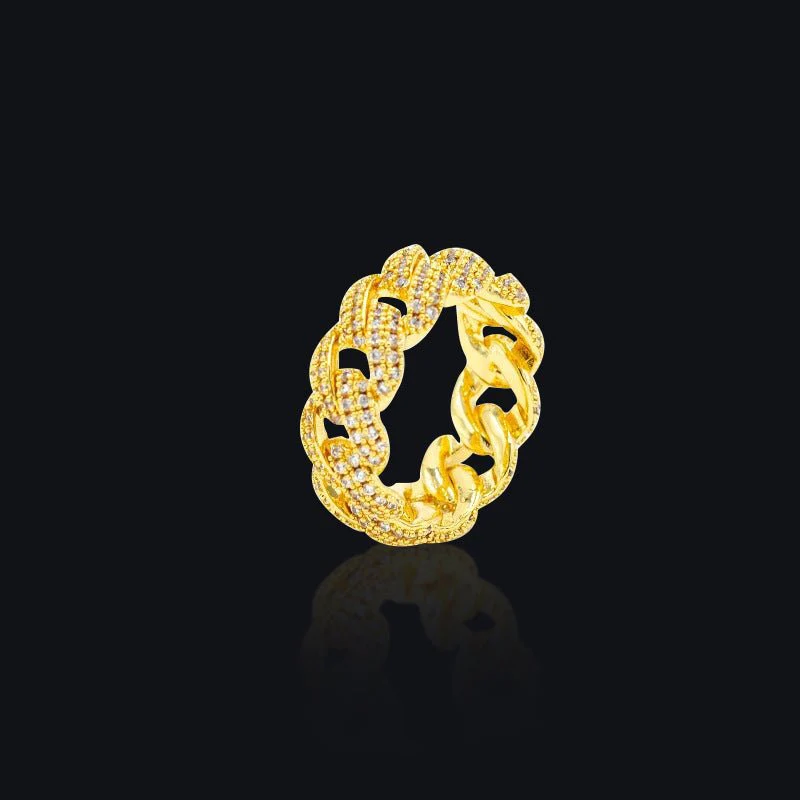 Bague Hip Hop en Or et Diamant pour Hommes, chaîne cubaine, Plaqué or