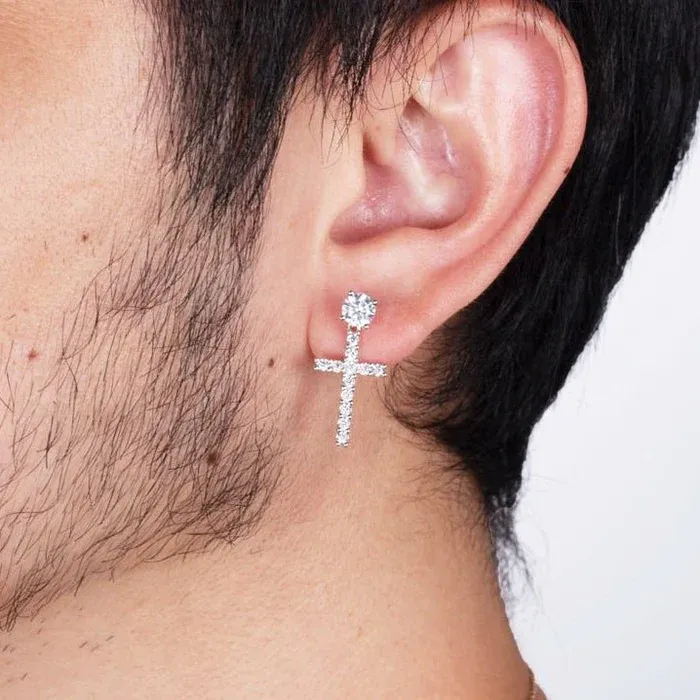 Boucles d'oreilles Cross en Or Blanc