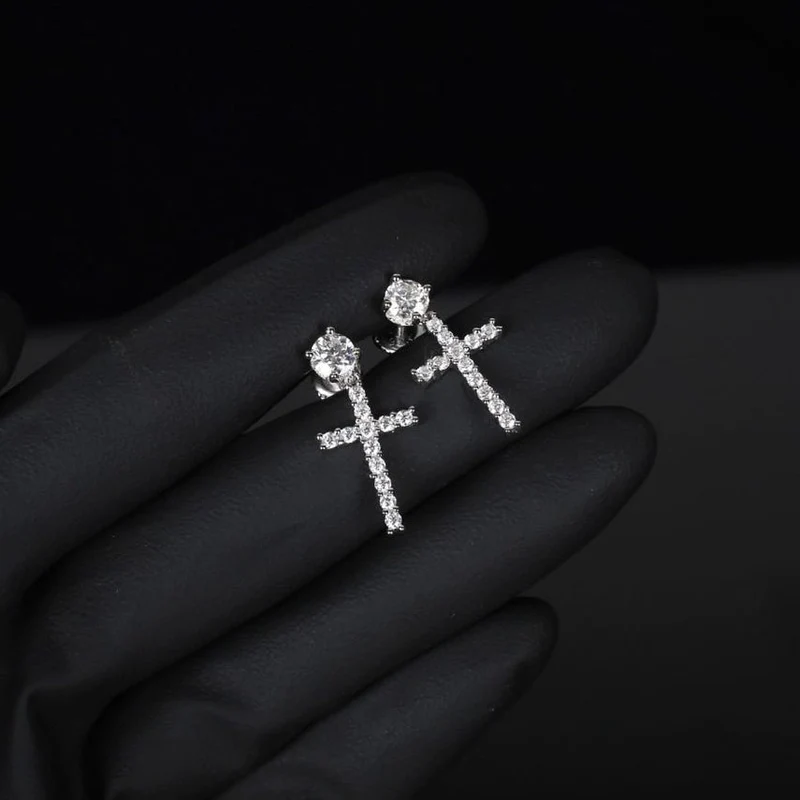 Boucles d'oreilles Cross en Or Blanc