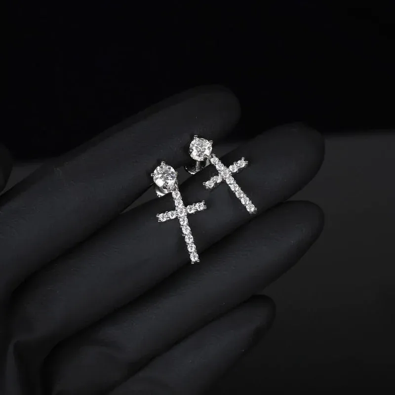 Boucles d'oreilles Cross en Or Blanc