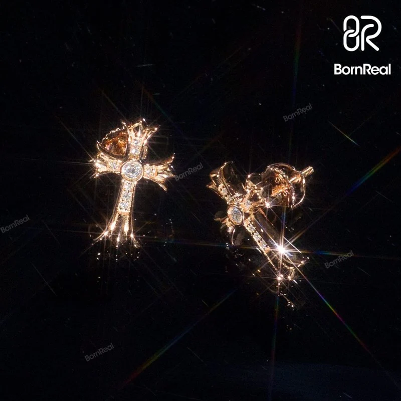 Boucle d'Oreille en Croix en Or