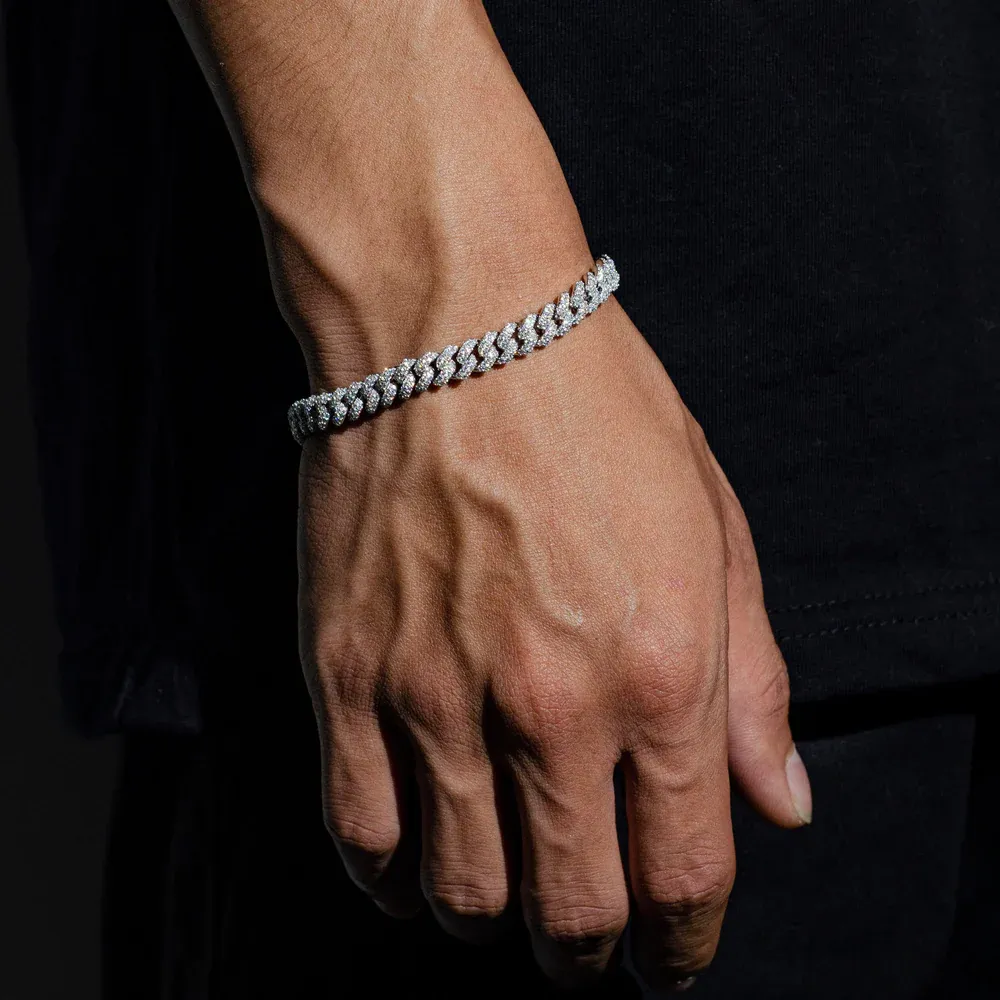 Bracelet Cubaine à Pointes Glacée en Or Blanc 6mm/8mm