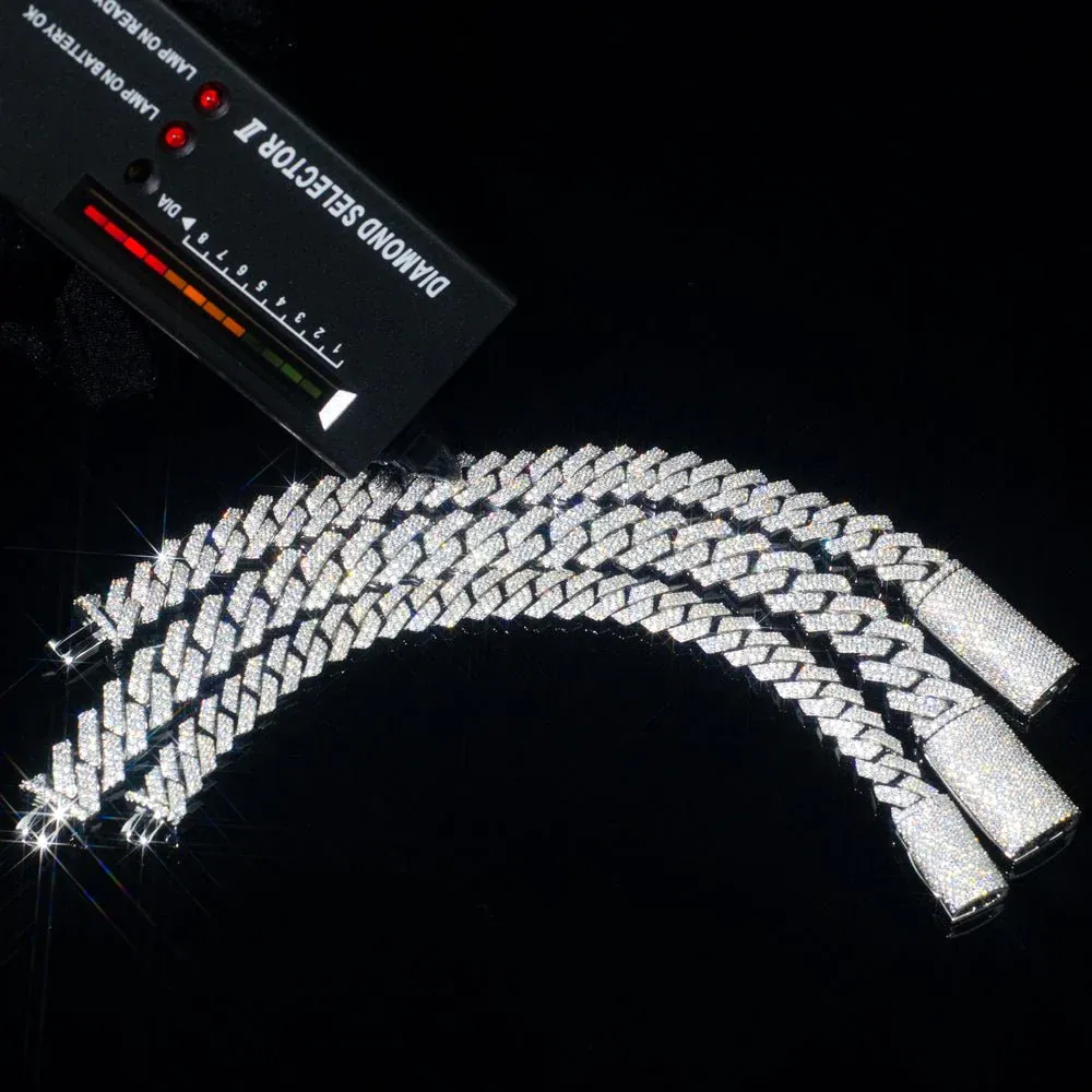 Bracelet Cubaine à Pointes Glacée en Or Blanc 6mm/8mm