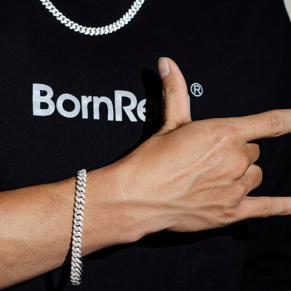 Bracelet Cubaine à Pointes Glacée en Or Blanc 6mm/8mm