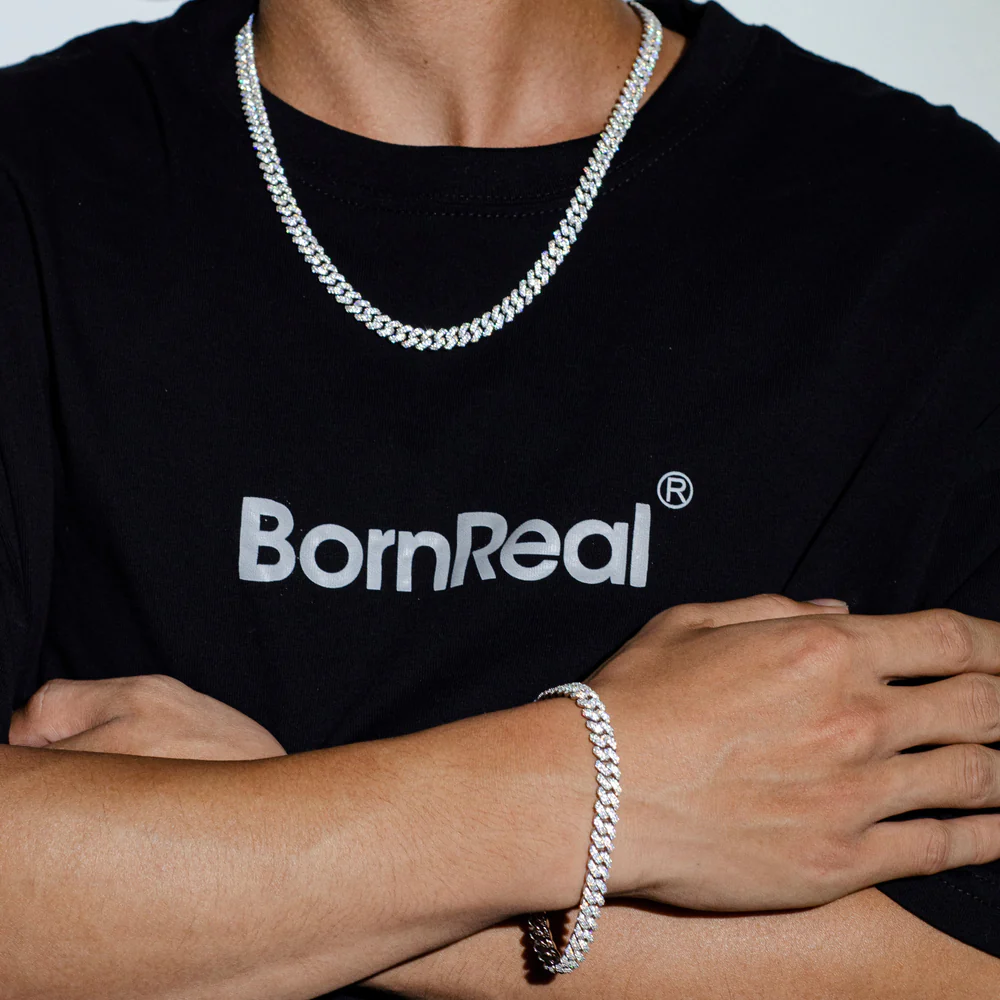 Chaîne Cubaine à Pointes Glacée en Or Blanc 6mm/8mm