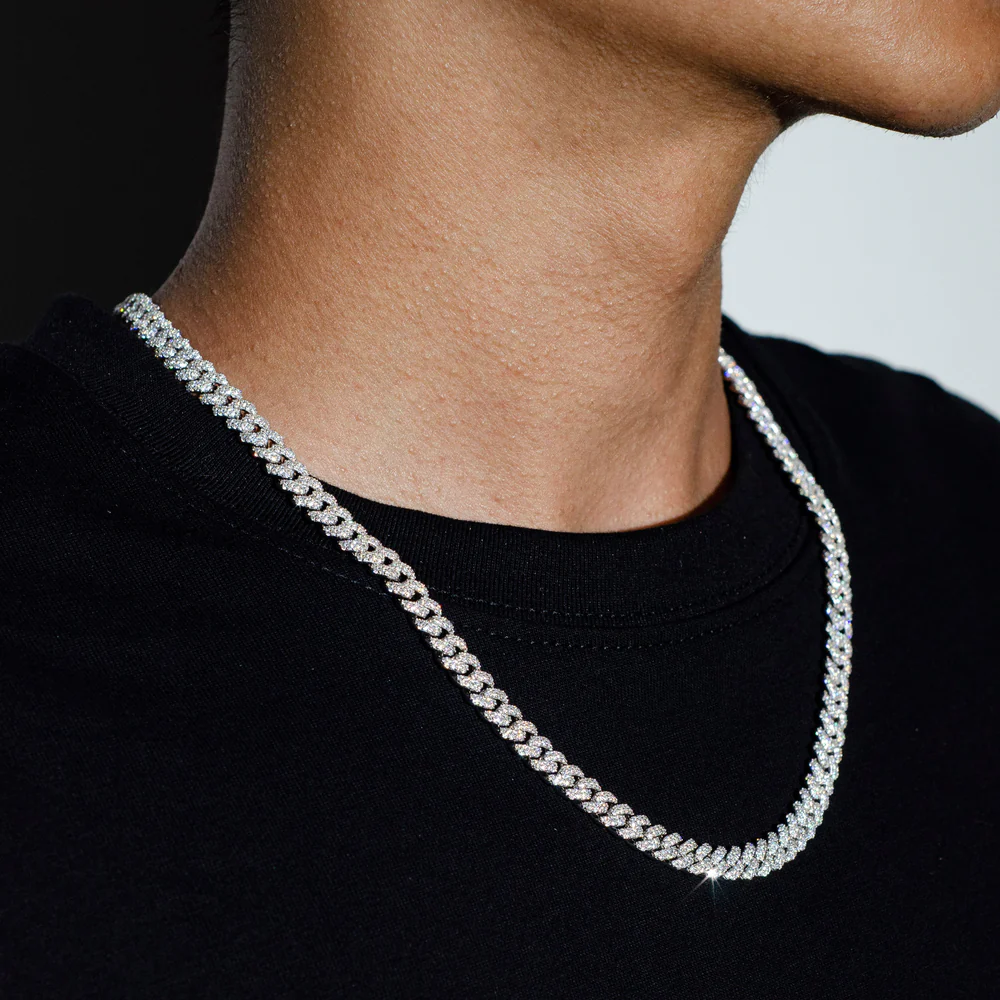 Chaîne Cubaine à Pointes Glacée en Or Blanc 6mm/8mm