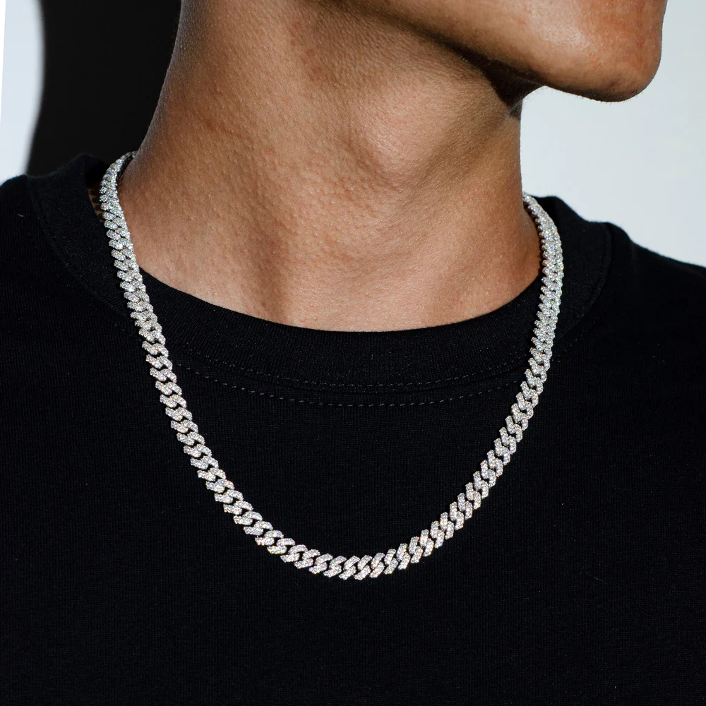 Chaîne Cubaine à Pointes Glacée en Or Blanc 6mm/8mm