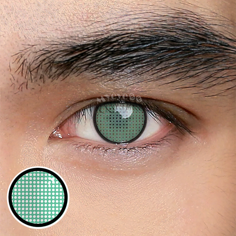 MYEYEBB Blind Mesh Green Prescription Men Cosplay Colored Contact Lenses  - Mesh Green - -8.00 - RY264 - image 1
