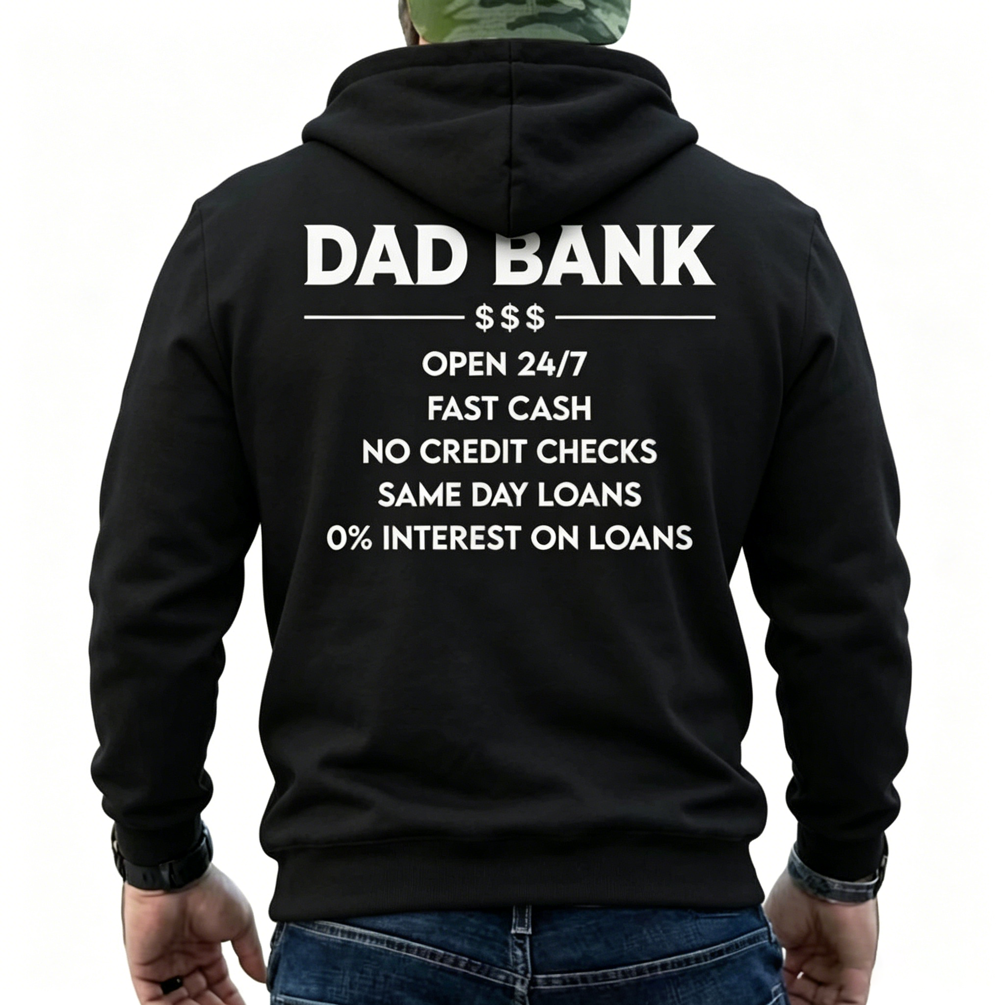Funny Dad Bank T-Shirt for Men – "Open 247, No Credit Checks" Graphic Tee