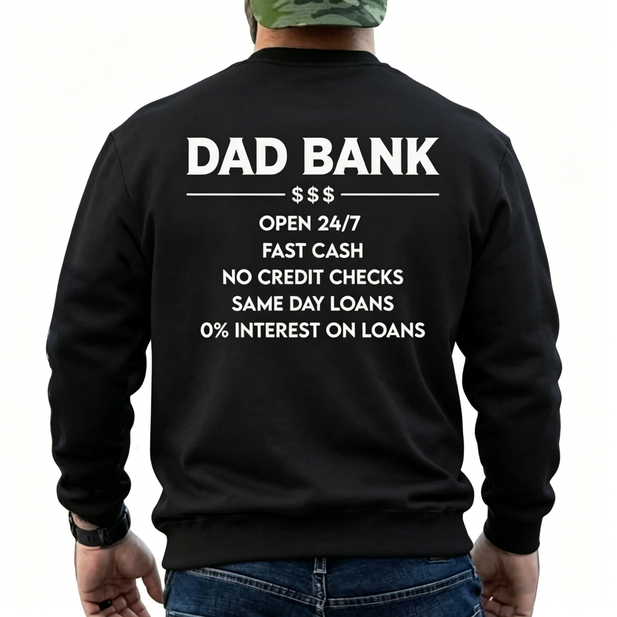 Funny Dad Bank T-Shirt for Men – "Open 247, No Credit Checks" Graphic Tee