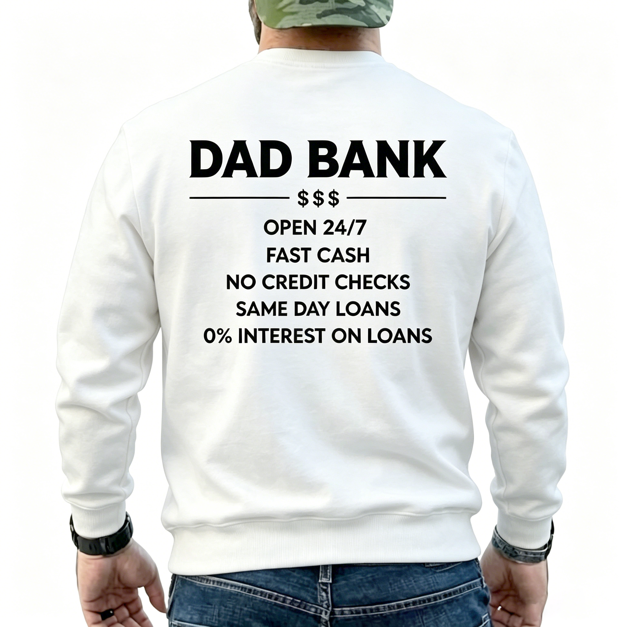 Funny Dad Bank T-Shirt for Men – "Open 247, No Credit Checks" Graphic Tee